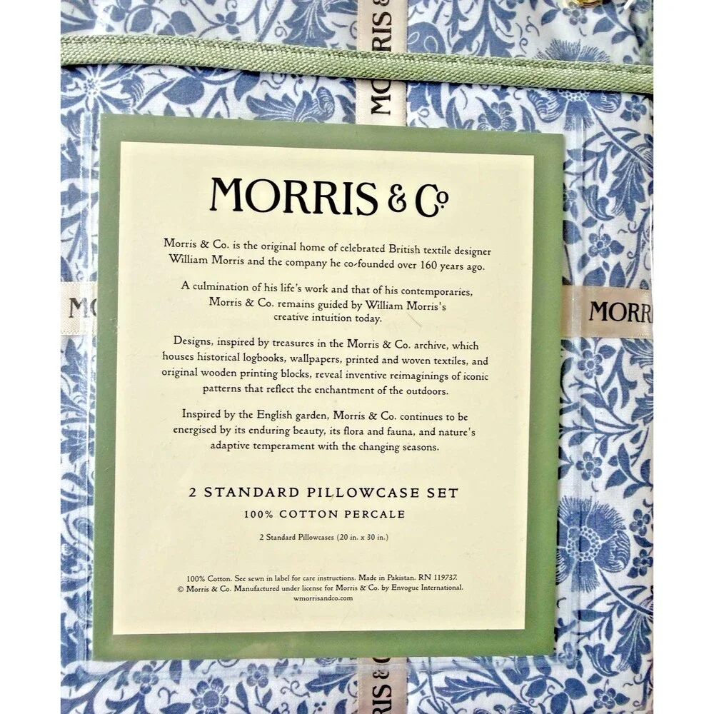 Morris & Co Luxury (2) Standard Pillowcases Blue White Marigold English Garden